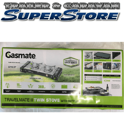 GASMATE TRAVELMATE II DELUXE TWIN STOVE WITH HOTPLATE